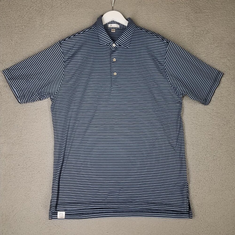 Peter Millar Polo Shirt Adult Large Golf Blue Stripe Office Travel Casual Cotton